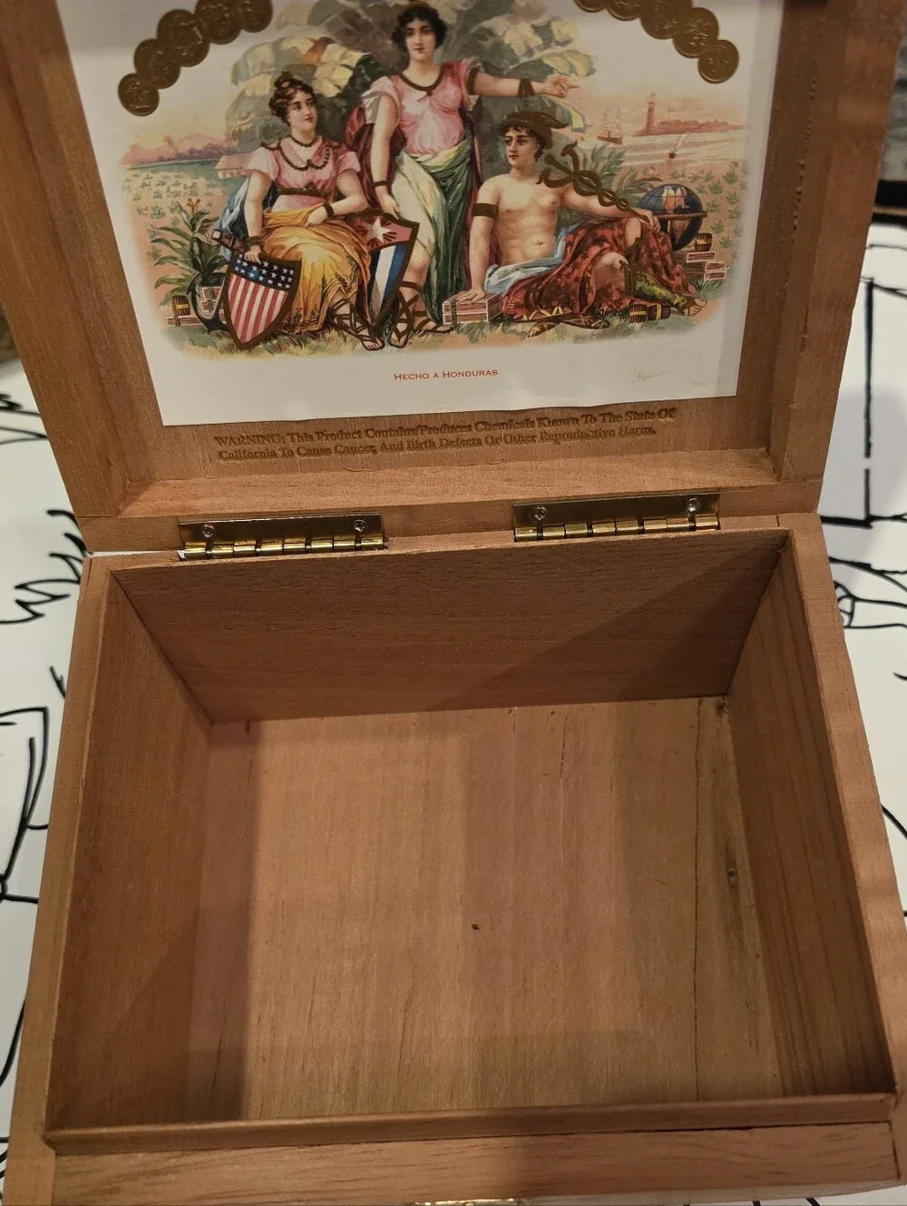 Vintage Maria Mancini Wooden Cigar Box Empty Cedar Storage Display Humidor Box